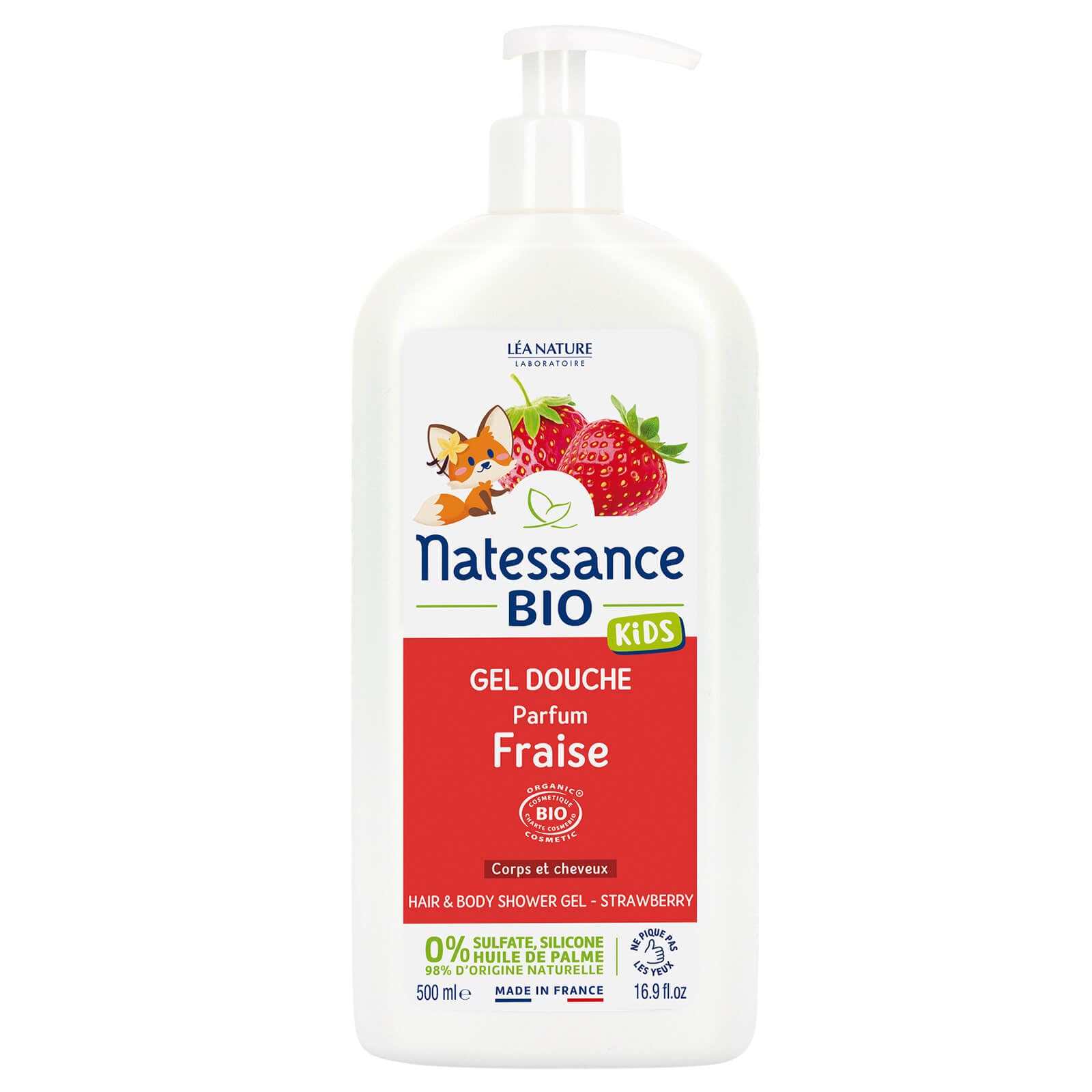 Natessance Vanilla Strawberry Sulphate Free Organic Cosmetic Bio Kids Care Hair and Body Shower Gel for Kids, 500 ml