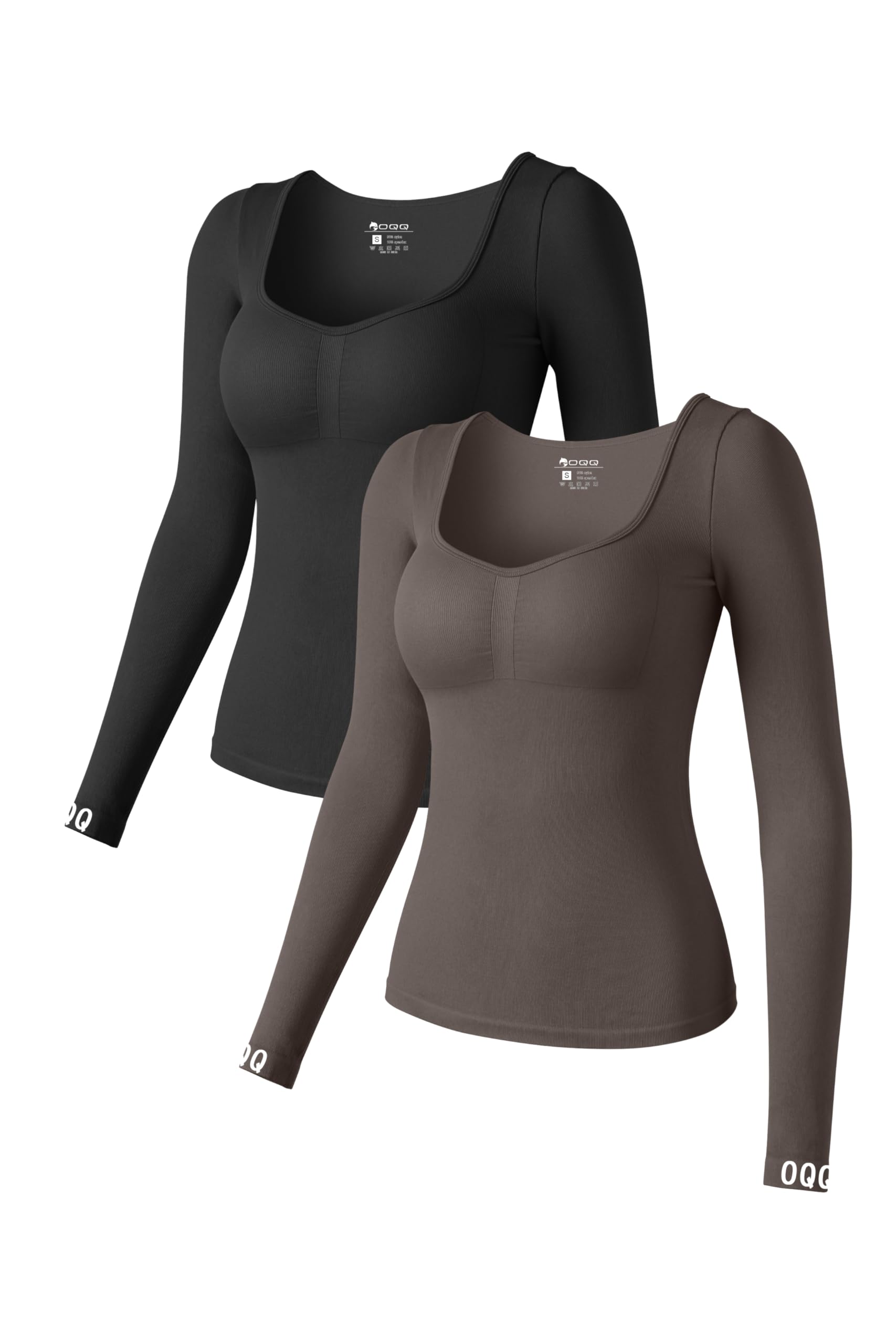 OQQ Women 2 Piece Long Sleeve Tops Seamless Stretch Fitted Underscrubs