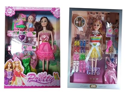 pawan_Co Happy Girl with preety dool, Barbie Doll House Set Pack, Barbie Dress for Kids of 2 (Multicolor)