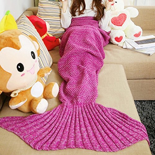 Mermaid Tail Blanket for Adults / Teens by AIQI - Feet Go in Fins - All Season Knitted Soft Cozy Sofa Bed Sleeping Bag, Ideal for a Gift (70.8 34.5 inch) (Pink)