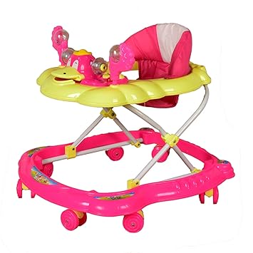 Cosmo Baby Walker with Activity Play Tray for Kids 4 Point Height Adjustable with 360 ? Rotating Wheels & Music for 6 Months to 2 Years Babies Children (Pink & Pastel Yellow)