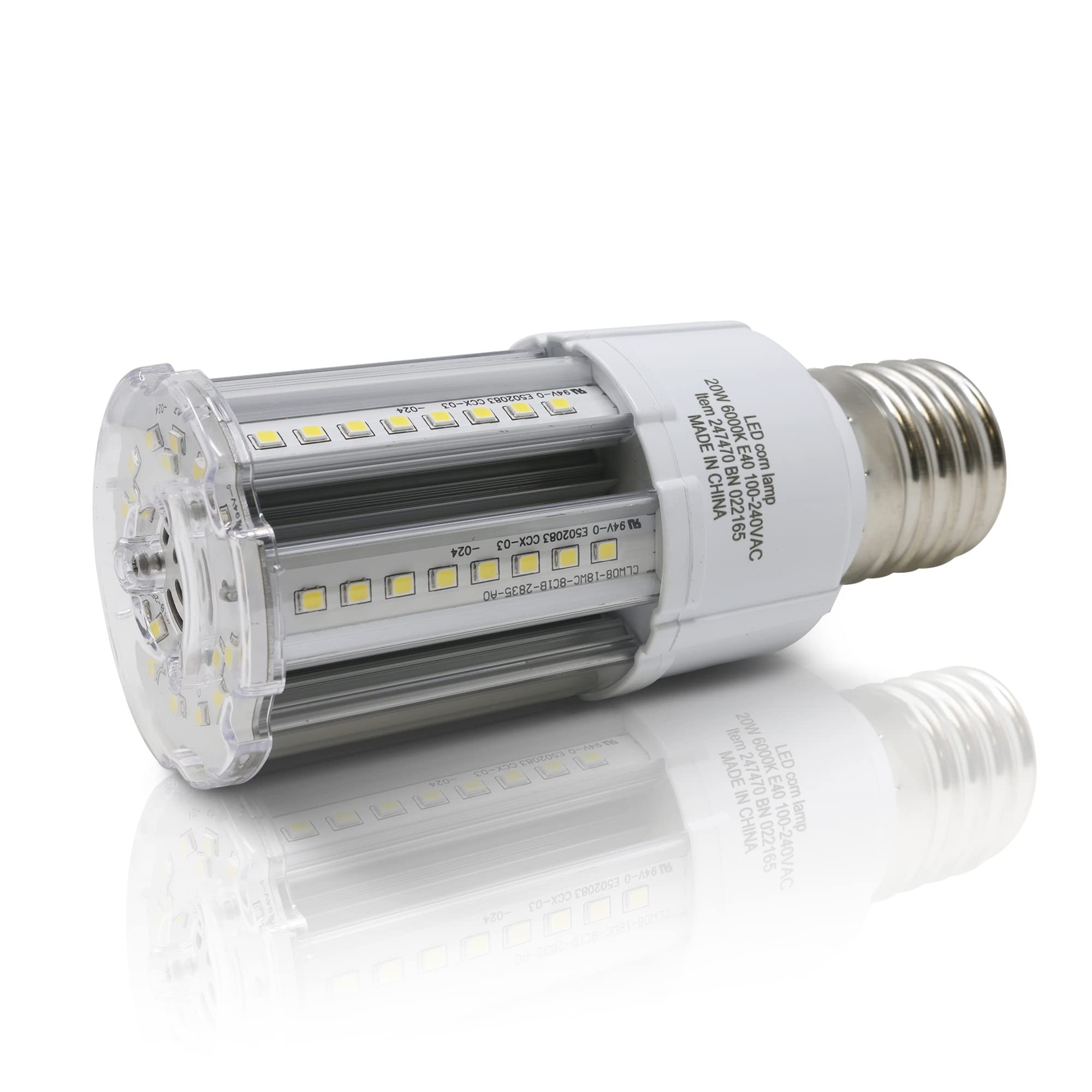 Bright Source 20w E40 LED Corn Light Bulb 6000k Daylight (2,500 Lumen) 140 Lumens Per Watt, 360° Beam Angle, Replaces Metal Halide/Son/HID/HPS for Parking, Stadiums, Warehouse & Factory