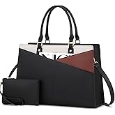LOVEVOOK Laptop Tote Bag for Women, Leather Business Office Work Bag Computer Briefcase with Small Clutch fit for 15.6 Inch Laptop,Black-Brown-Beige