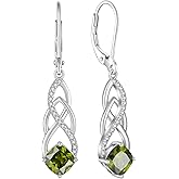 Blaniy Princess Cut Drop Dangle Earrings 925 Sterling Silver Celtic Knot Leverback Earrings Birthstone Infinity Jewelry Gifts for Women