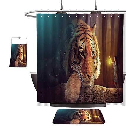 Amazon Com Qinyan Home Print Bathroom Rugs Shower Curtain Jungle