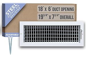 Fits 18x6 Duct Opening Steel Adjustable Air Supply Grille by Handua | Register Vent Cover Grill for Sidewall and Ceiling | White | Outer Dimensions: 19.75" X 7.75"