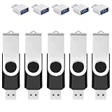 5 Pack 64GB USB Flash Drive with Type C Adapter and Storage Box USB 2.0 High Speed Metal Pen Drive 360° Rotatable Storage Memory Stick for Phone/Pad/PC/Laptop/Android - Black(5-Pack 64GB)