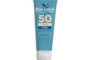 Blue Lizard Sheer Face Mineral SPF 50 Sunscreen Lotion, 100% Mineral Formula, Blue Light Protection, Lightweight, No White Cast, Nourishes and Hydrates, Paraben-Free, Fragrance-Free, 1.7 fl oz