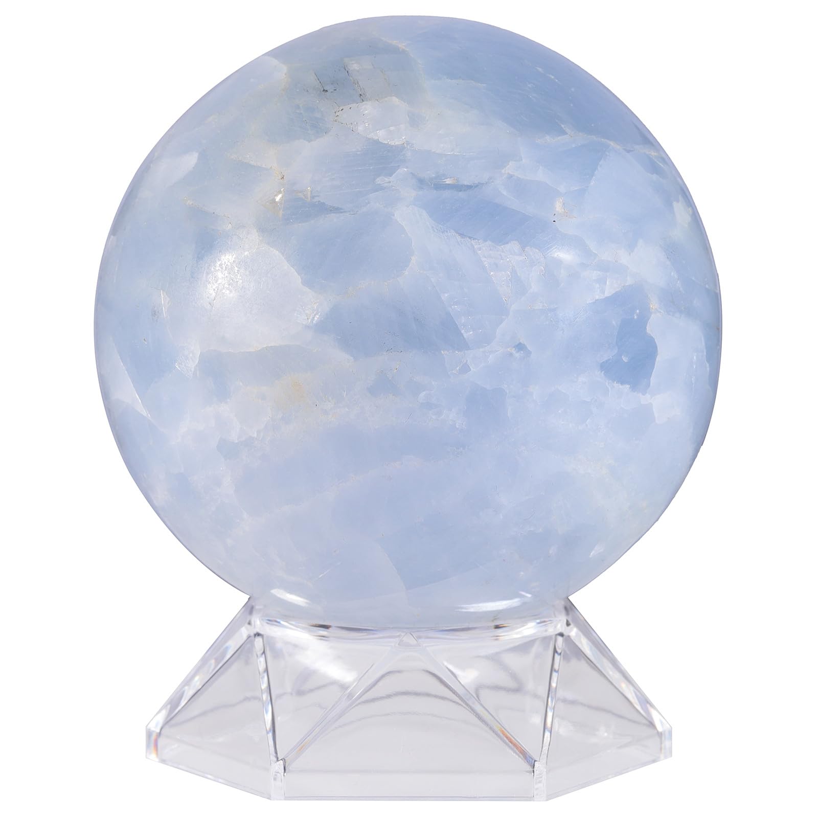 Nupuyai Celestite Crystal Ball with Acrylic Stand, Scrying Meditation Feng Shui Crystal Stone Sphere Sculpture Home Office Decor, 81-90mm