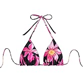 Verdusa Women's Reversible Floral Print Triangle Halter Bikini Tops Tie Backless Swimwear Top