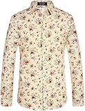 SSLR Men's Floral Cotton Casual Long Sleeve Button Down Shirt (Medium, Yellow)