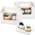 Jucoan 60 Pack 2 Count White Paper Cupcake Boxes with Insert, Handle and Window, Portable Cupcake Muffin Containers, Gable Ba