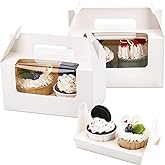 Jucoan 60 Pack 2 Count White Paper Cupcake Boxes with Insert, Handle and Window, Portable Cupcake Muffin Containers, Gable Ba
