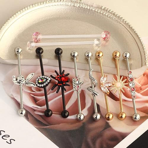 TIANCI FBYJS 10 pcs Surgical Steel 14G Industrial Barbell Earring