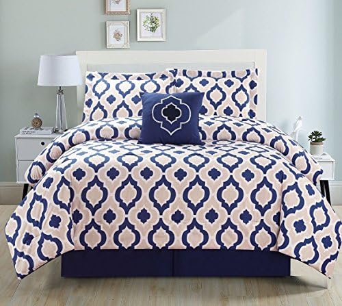 5 Piece Moroccan Navy Comforter Set King