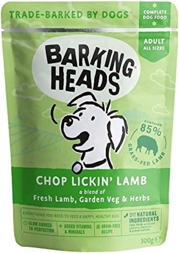 Barking Heads Wet Dog Food - Chop Lickin' Lamb - No Artificial Flavours - Grain-Free Recipe (10 x 300 g), red, 300 g (Pack of 10)