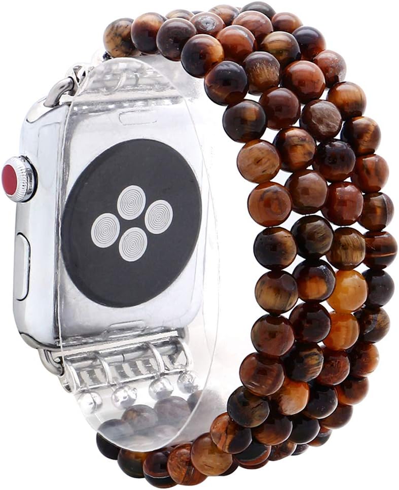 KAI Top Beaded Bracelet Compatible with Apple Watch Band 38mm/40mm/41mm/42mm/44mm/45mm/49mm, Fashion Natural Stone Beaded Elastic Replacement Stretchy Band for iWatch Ultra SE Series 9 8 7 6 5 4 3 2 1