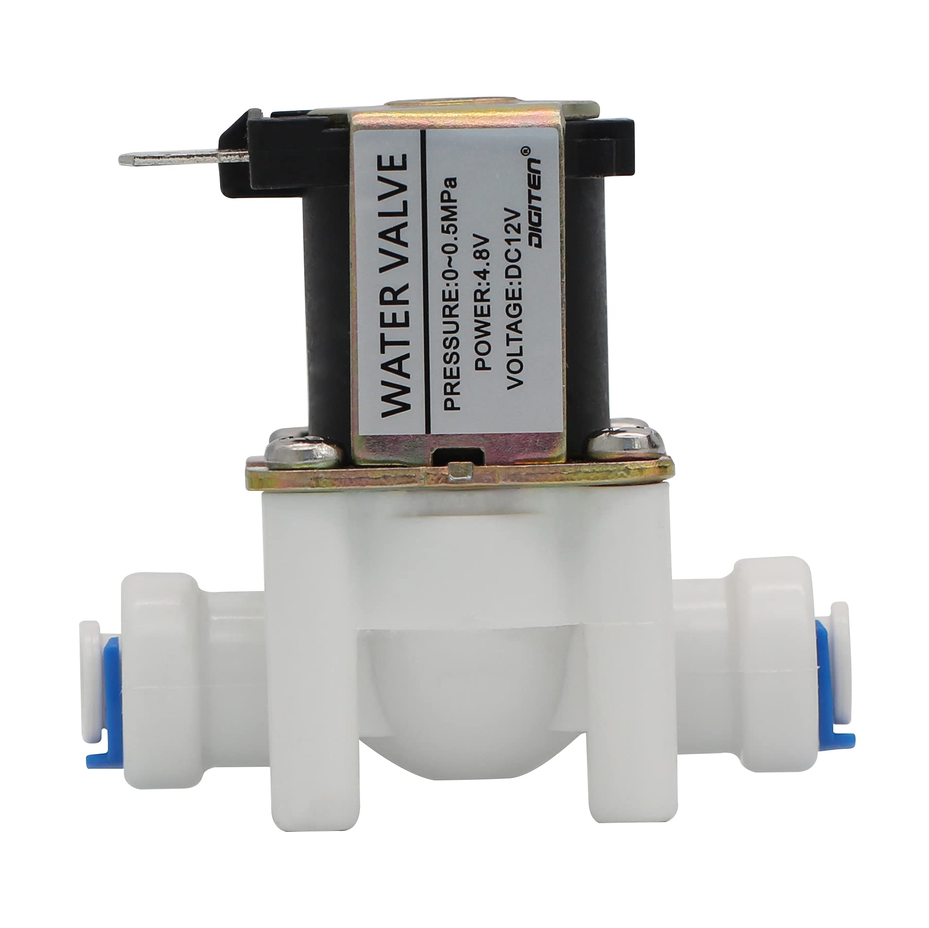 DIGITEN DC 12V 1/4" Inlet Feed Water Solenoid Valve Quick Connect N/C Normally Closed no Water Pressure