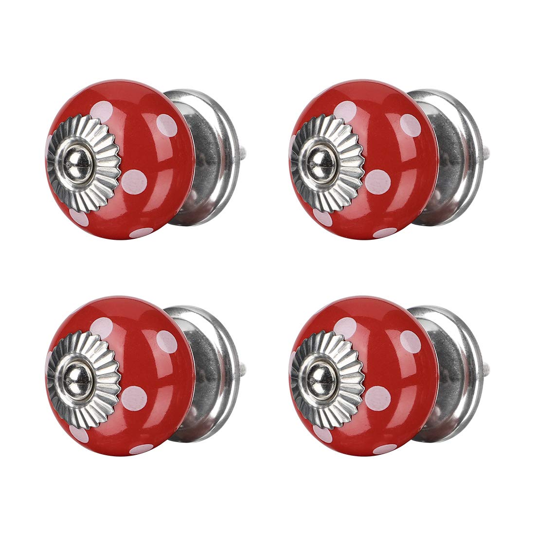 sourcing map 4pcs Ceramic Knobs Drawer Knob Round Pull Handle Home Door Cabinet Cupboard Wardrobe Dresser Replacement Red