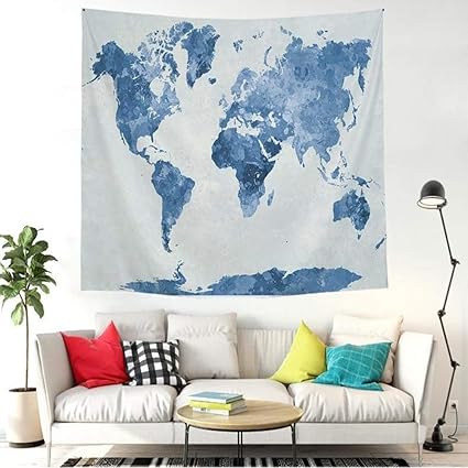 Sungea New Art Stylish Pattern Wall Hanging Tapestry Home Decor For Bedroom Living Room Dorm Accessories 60 X 80 Inch Blue Watercolor Map