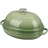 EDGING CASTING Enameled Oval Cast Iron Dutch Oven Pot with Lid, Bread Dutch Oven for Sourdough Bread Baking, Dutch Oven Bread, Bread Oven, 6QT, Pistachio Green