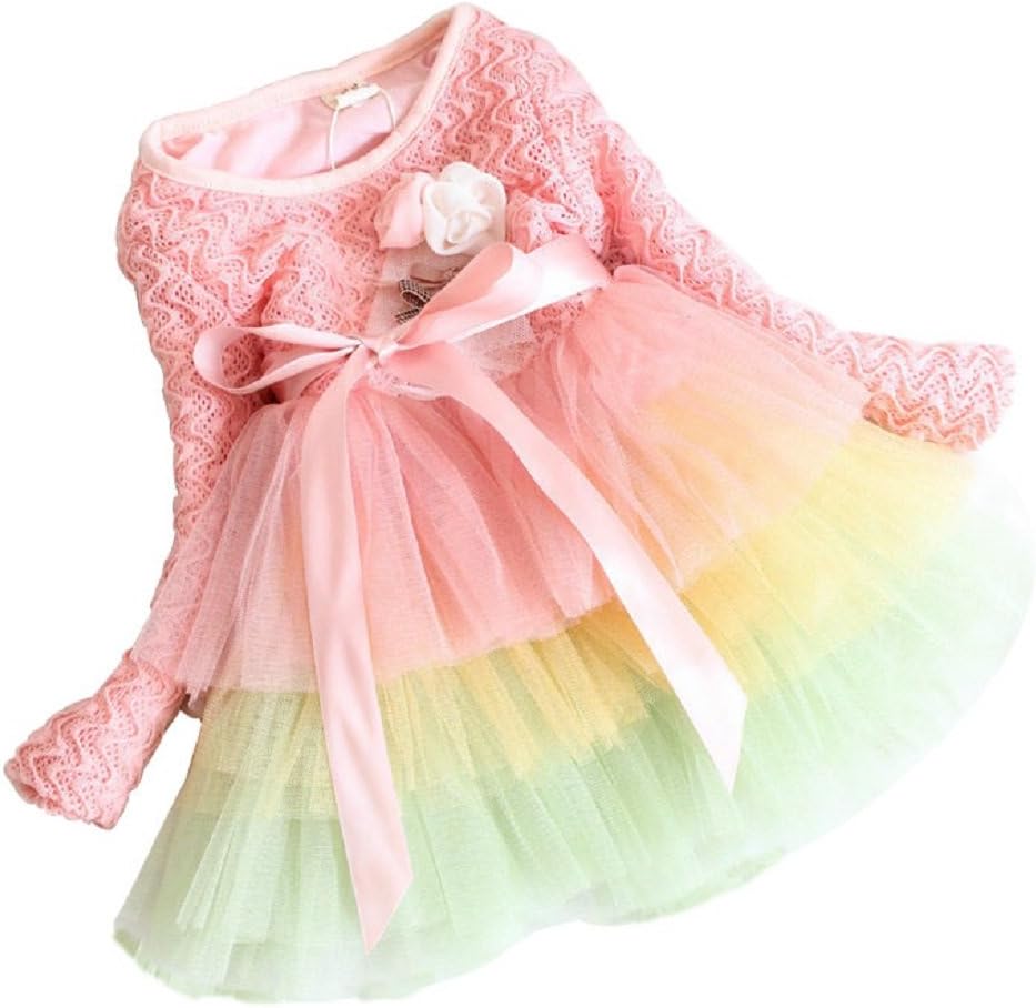 DFXIU Baby Girl Dress Long Sleeve Lace Princess Party Pink Skirts
