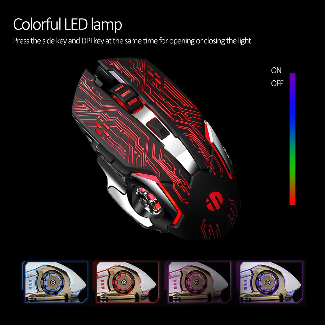 Inphic Gaming Mouse, Silent Click USB Optical Wired PC Laptop Computer Gaming Mouse 4800DPI Ergonomic Mice with 6 Programmable Buttons,4 DPI Adjustment, RGB Breathing LED