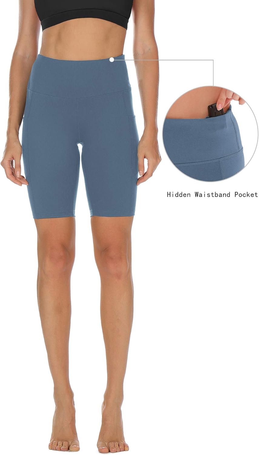 icyzone Athletic Shorts for Women - High Waist Workout Running Yoga Exercise Gym Shorts with Pockets: Clothing