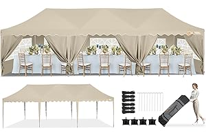 HOTEEL Canopy Tent 10x30 Pop Up Canopy Waterproof Portable Party Tent with 8 Sidewalls, UPF 50+ Large Commercial Easy Up Wedding Tent with Sandbags&Roller Bag for Parties Backyard Outdoor Event,Khaki