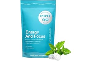 KMLWXD Energy Caffeine Mints with L-Theanine, Caffeine, Vitamin B12 & B6 - Nootropic Supplement for Energy and Focus - Mint Flavor - Vegan & Gluten-Free - (90 Pieces)