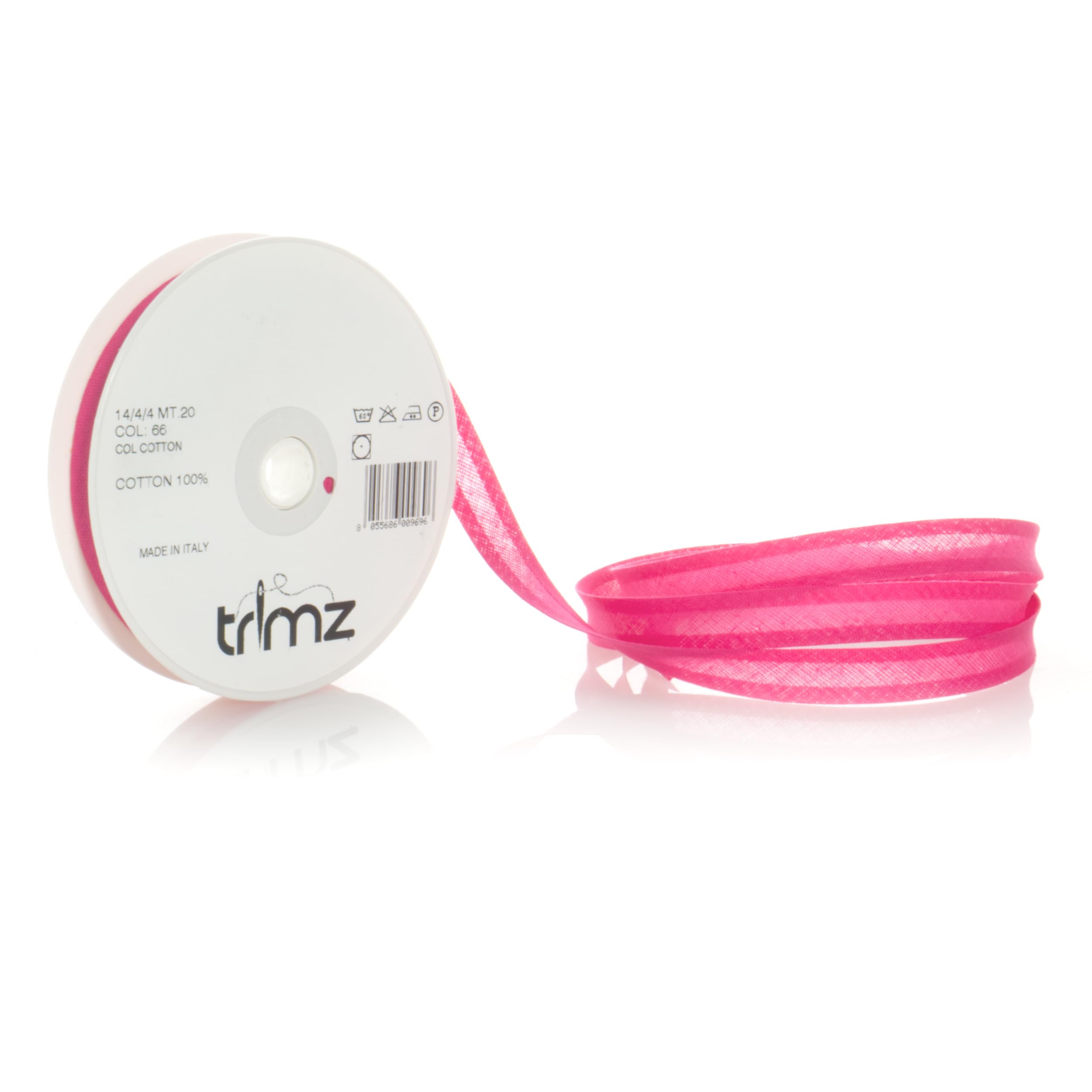 Inastri 14/ 4/ 4 mm Cotton Bias Binding, Pink (Shocking Pink) 66