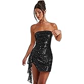 YMeiPaodw Sparkly Sequin Homecoming Dresses for Teens Short Strapless Tight Mini Ruffle Cocktail Party Dress