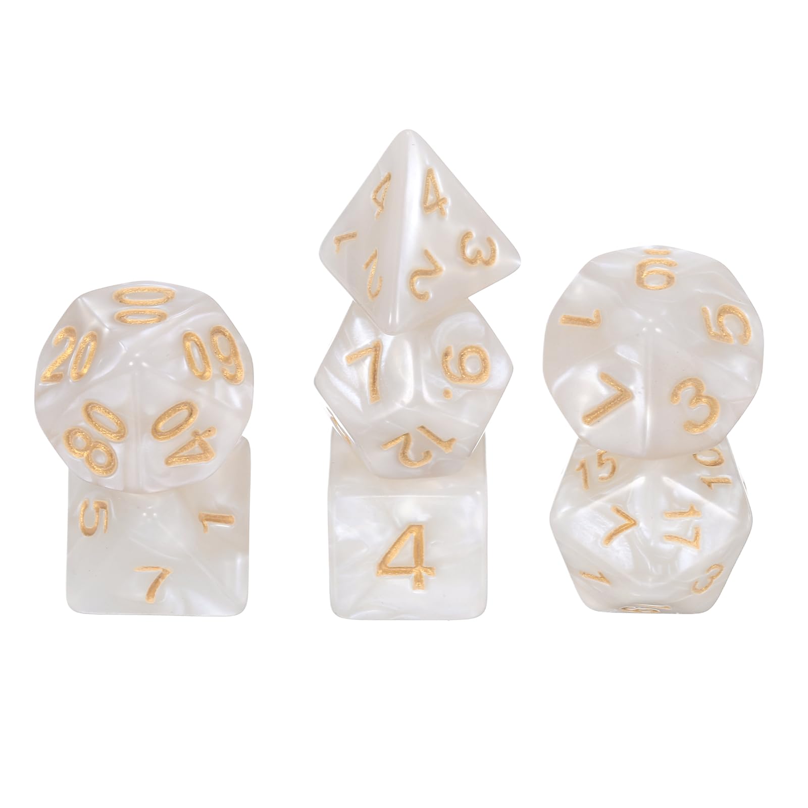 sourcing map Polyhedral Dice Set, 7 Pcs Acrylic Dice for Role Playing Table Games Tabletop Gaming Accessories, Pearlescent White
