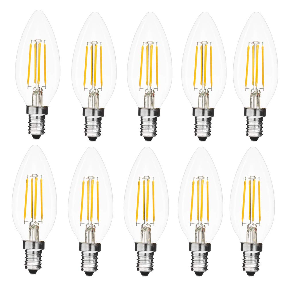 Jiotouhu E14 LED Spiral Small Candle Filament Bulb, Light Bulbs Screw in,400Lm, 4W Replace 40W Incandescent Bulb, C35, E14 Candle Bulb Filament, Non-Dimmable, Cool White 6500K (10 Pack)
