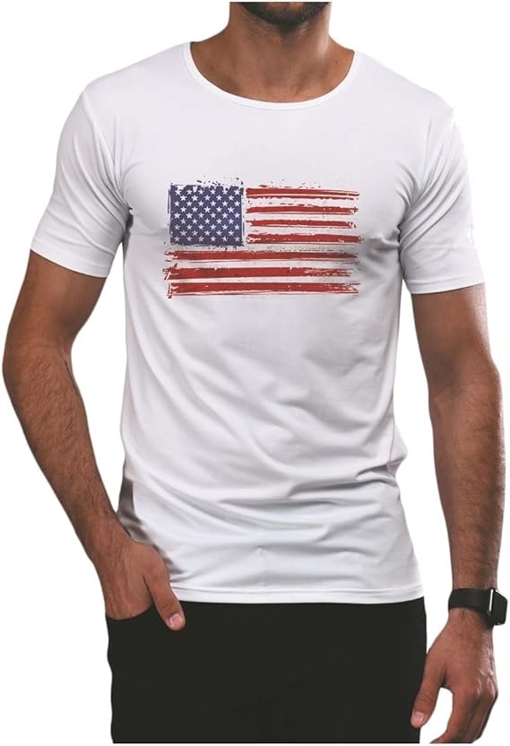Amazon Tootess メンズシンプルティーの愛国的なアメリカの国旗のショートスリーブシャツ Tシャツ カットソー 通販