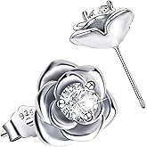 Rose Flower Stud Earrings for Sterling Silver with Gold Plated Hypoallergenic Jewelry Cubic Zirconia Studs Earring, Birthday Gifts for Women