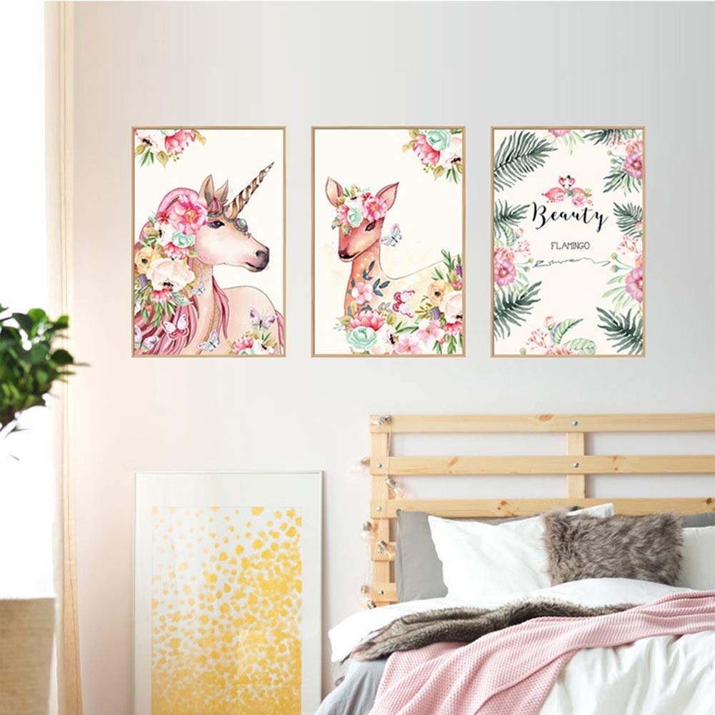 NADARDA [3 PCS] Unicorn Wall Decal, Unicorn Wall Stickers Wall Decals, Wall Art Prints and Posters Decoration for Girls Kids Bedroom Nursery Wall Decor Gift