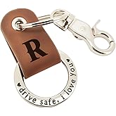 Japrex Embossed Leather Keychain, Personalized Keychain For Him, Engrave with Name Initial, Gift for Him, Boyfriend Gifts