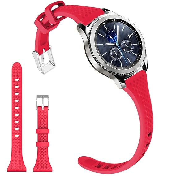 Gear S3 Bands, Soft Silicone Watch Bands for Women 22mm Rubber Watch Strap with Stainless Steel Buckle Super Narrow Replacement Wristband for Samsung ...