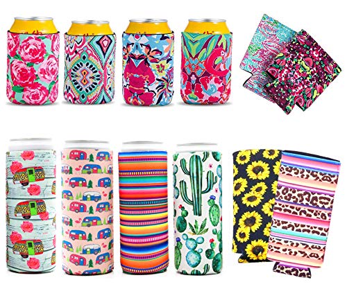 12 PCS Beer Can Cooler Sleeves Colourful Neoprene Beer Can Cooler Covers Beer Cooler Beer Holders Perfect for 12oz Slim Drink Beer Cans