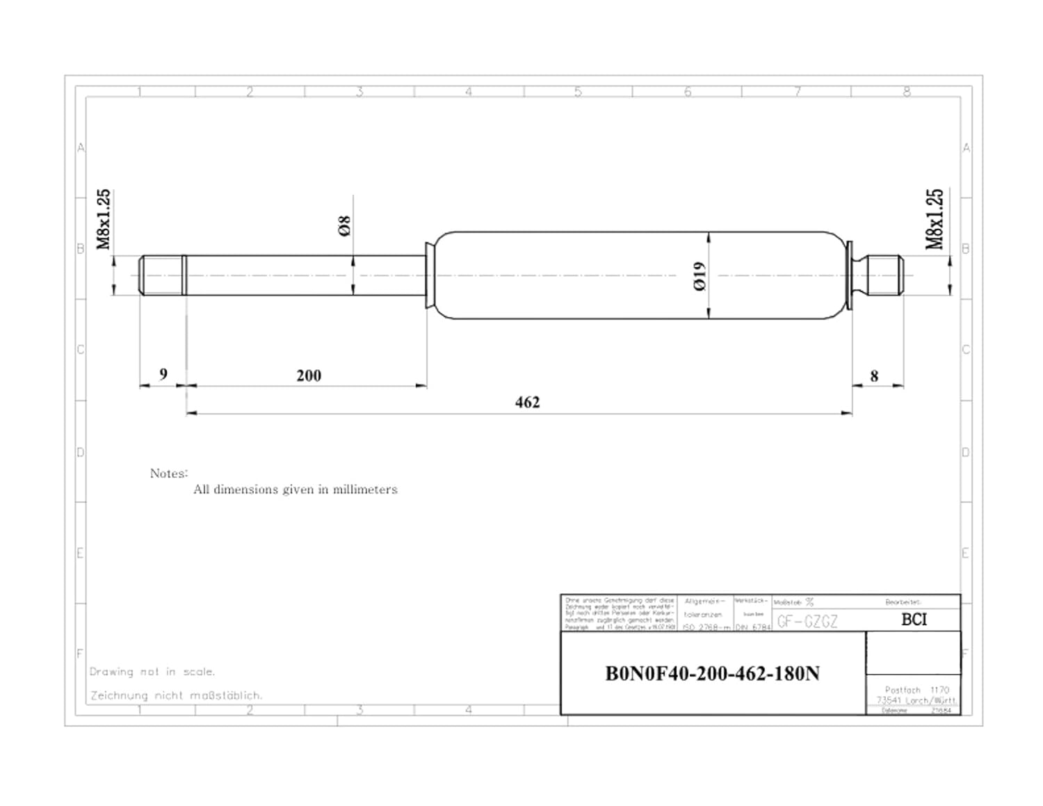 110lbs Bansbach Easylift B0N0F40250568/490N Gas Spring Stroke 250mm Force 490N tillescenter