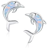 925 Sterling Silver Synthetic Opal Earrings Studs Hypoallergenic Dolphin Earrings Cute Birthday Jewelry Gift for Her