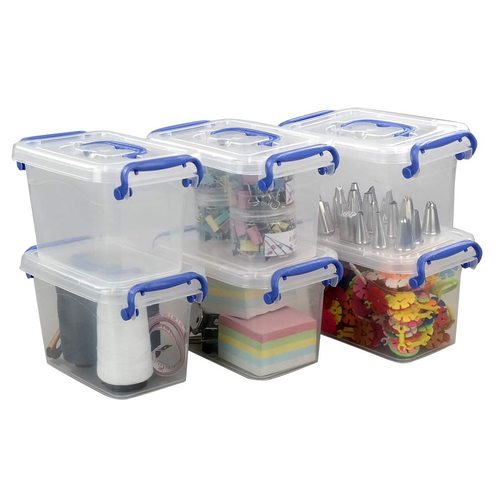 Eudokky Mini Storage Boxes with Lids, 1.8 L Plastic Transparent Boxes Set of 6