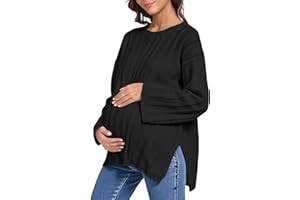 Saodimallsu Womens Maternity Sweater Tops Casual Cable Knit Crewneck Long Sleeve Split Fall Pullover Pregnancy Clothes