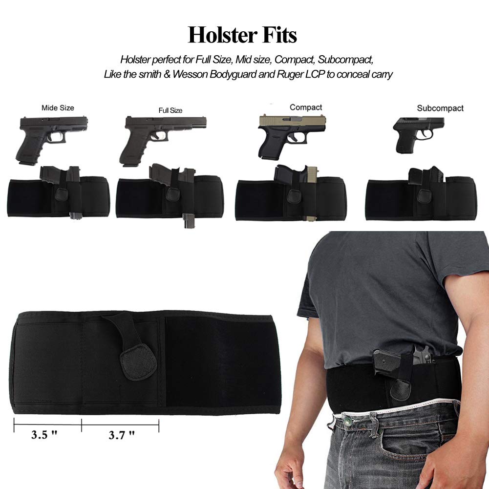 Belly Band Holster Tactical Waistband for Men Women Concealed Carry Pistols with Adjustable Comfortable Elastic Belt, Extra Pouch Invisible, Girdle Fit Hand Guns Stealthcarry