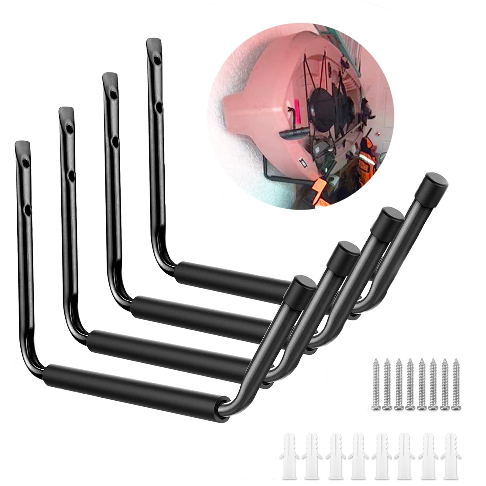 Ganchos De Pared Pesados Para Almacenamiento - 4 Unidades, Soporte 25kg, Para Kayak, Tablas, Escaleras