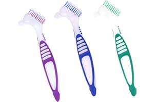 NJXMDR 3 Pcs Denture Cleaning Brush Set - Portable Dual-Headed Brushes for Effective Denture Care
