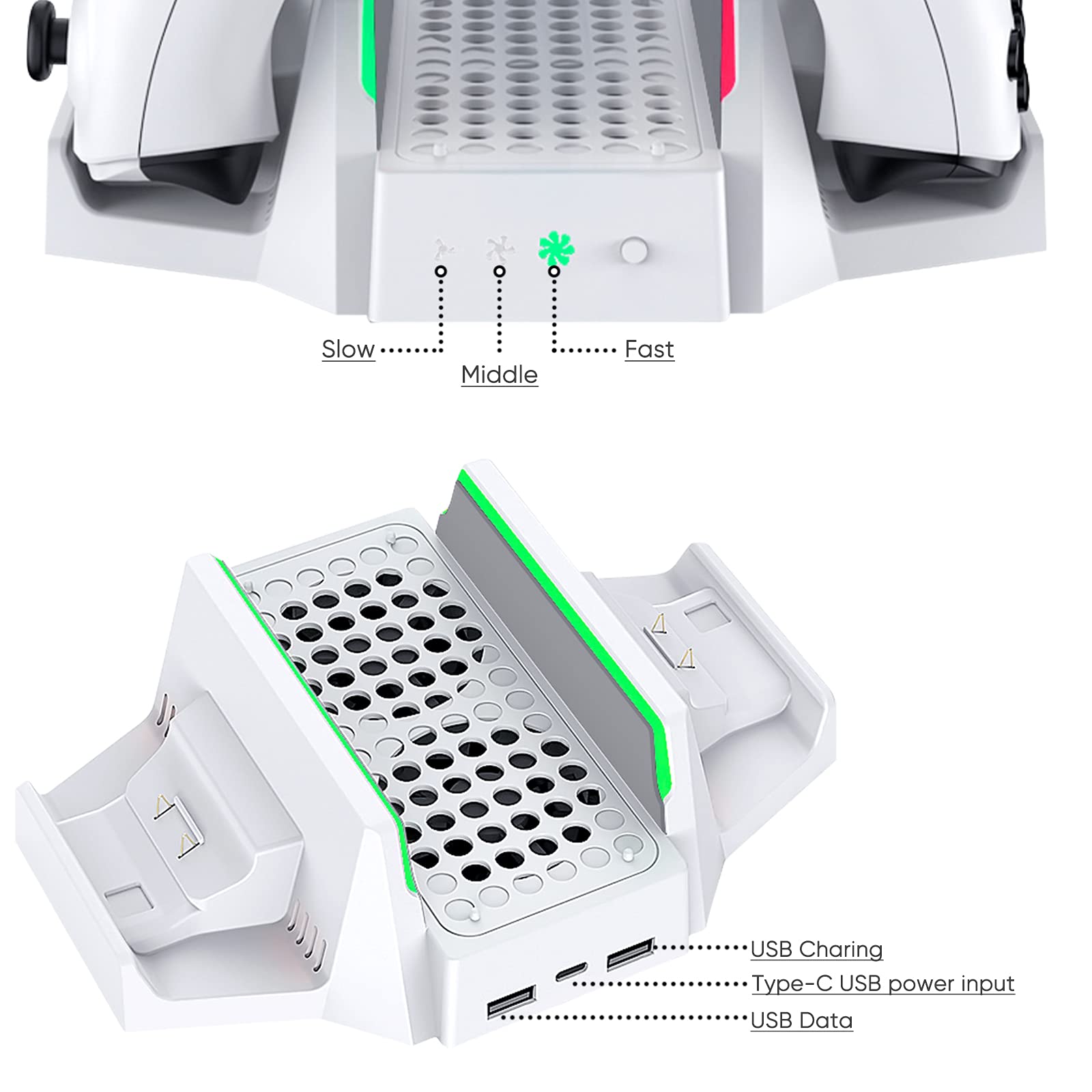 Upgraded Cooling Stand for Xbox Series S with Dual Cooling Fan 3 Level Adjustable Speed, Dual Controller Charger with LED Indicator USB Port -800mAh Rechargeable Battery Pack for XSX|S/One S/One X/One