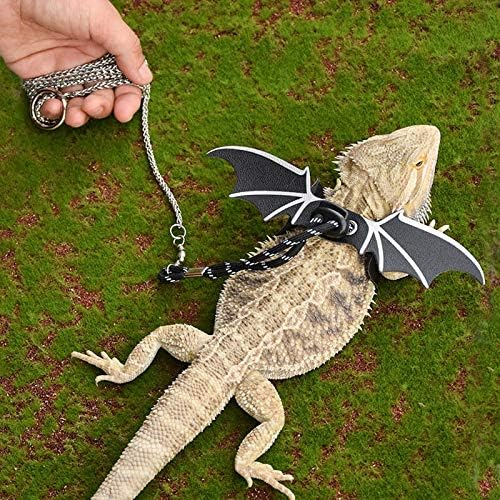 WATFOON Reptile Chain Leash Leather Wings Adjustable Lizard Bearded Dragon Comfort Harness Training Lead Chameleon Rats Crested Gecko Chameleon Guinea Pig Ferrets