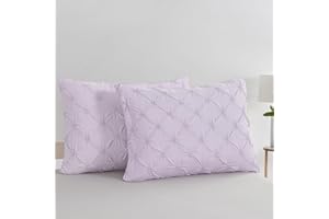 Vaulia Lightweight Microfiber Decorative Pillow Shams, Set of 2 Light Purple Color Pinch Pleat Crafted Design, Standard Size (20x26)